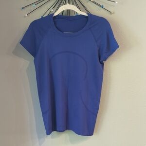 Lululemon Swiftly Tech Size 10 Blue Top Troon North Embroidery On Sleeve